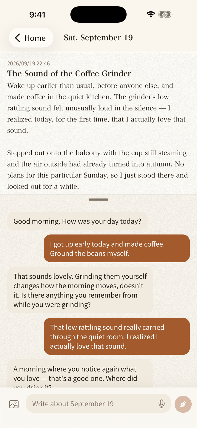 A diary entry made from a conversation, with a tidy title and body